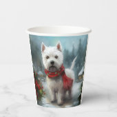 West Highland White Terrier Dog in Snow Christmas Pappbecher (Rückseite)