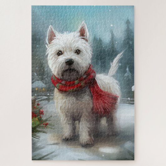 West Highland White Terrier Dog in Snow Christmas Puzzle (Vertikal)
