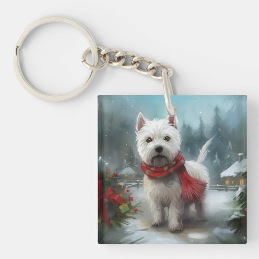 West Highland White Terrier Dog in Snow Christmas Schlüsselanhänger (Vorderseite)