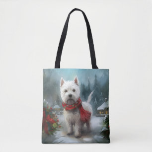 West Highland White Terrier Dog in Snow Christmas Tasche