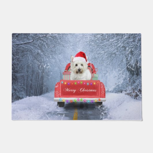 West Highland White Terrier Dog in Snow Fußmatte (Vorderseite)