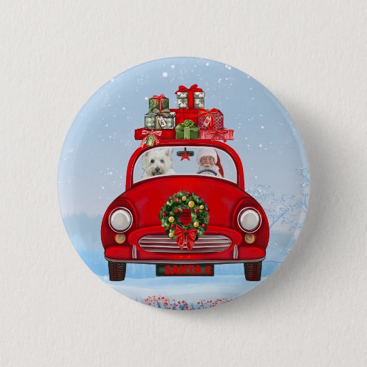 West Highland White Terrier Dog mit dem Weihnachts Button (Vorderseite)