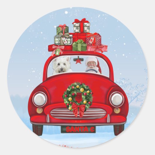 West Highland White Terrier Dog mit dem Weihnachts Runder Aufkleber (Vorderseite)