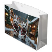 West Highland White Terrier Dogs Christmas Snow  Große Geschenktüte (Rückseite Schrägansicht)