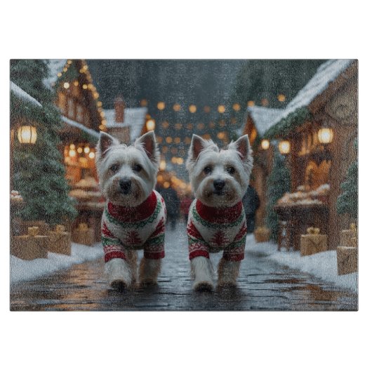 West Highland White Terrier Dogs Christmas Snow Schneidebrett (Vorderseite)