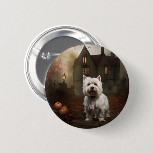 West Highland White Terrier Halloween Beängstigend Button (Vorne & Hinten)