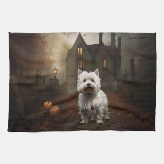 West Highland White Terrier Halloween Beängstigend Geschirrtuch (Horizontal)