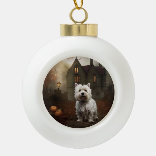 West Highland White Terrier Halloween Beängstigend Keramik Kugel-Ornament (Vorderseite)