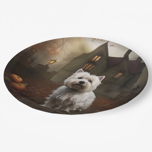 West Highland White Terrier Halloween Beängstigend Pappteller (Schrägansicht)