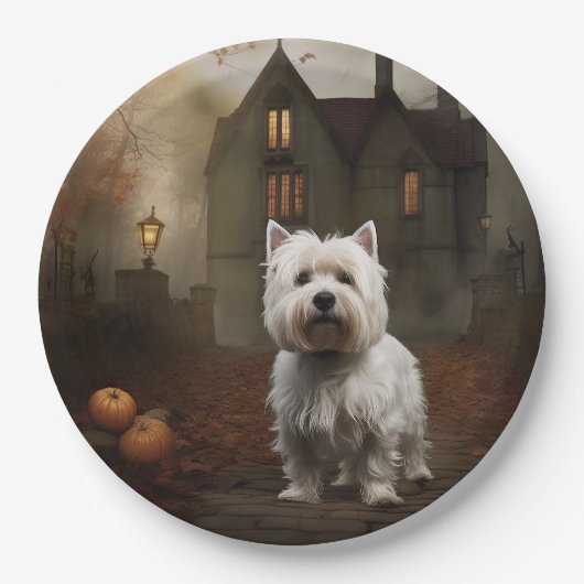 West Highland White Terrier Halloween Beängstigend Pappteller (Vorderseite)