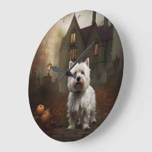 West Highland White Terrier Halloween Gruselig Große Wanduhr
