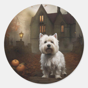 West Highland White Terrier Halloween Gruselig Runder Aufkleber