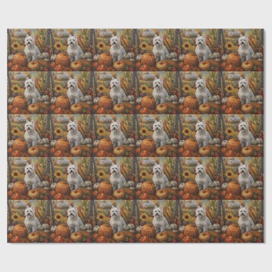 West Highland White Terrier Herbst Erntedank Geschenkpapier (Flach)