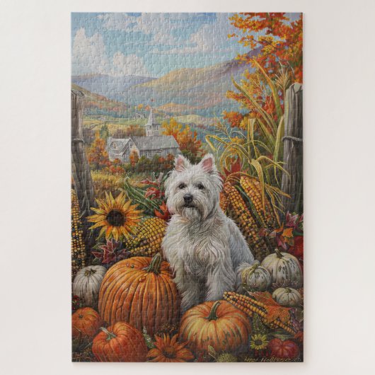 West Highland White Terrier Herbst Erntedank Puzzle (Vertikal)