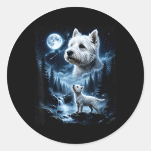 West Highland White Terrier heult am Mond Runder Aufkleber
