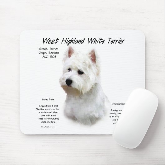 West Highland White Terrier History Design Mousepad (Mit Mouse)