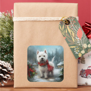 West Highland White Terrier Hund im Schnee Weihnac Quadratischer Aufkleber