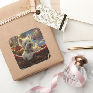 West Highland White Terrier Hund Weihnachten Festl Quadratischer Aufkleber