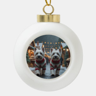 West Highland White Terrier Hunde Weihnachten Schn Keramik Kugel-Ornament
