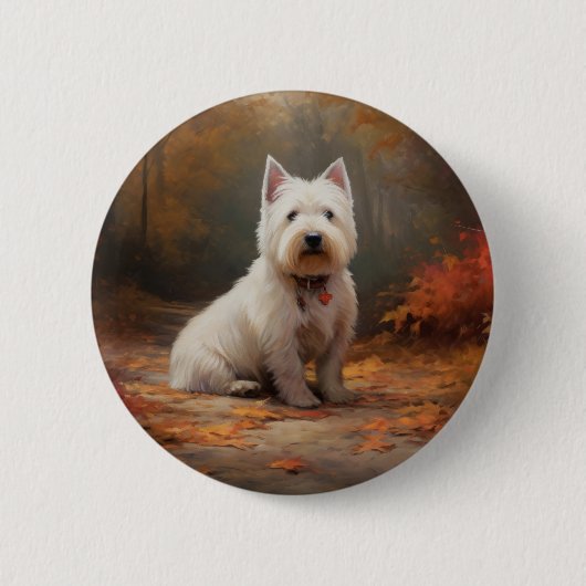 West Highland White Terrier im Herbst Leaves Fall Button (Vorderseite)