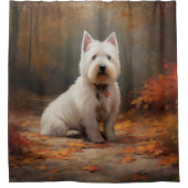West Highland White Terrier im Herbst Leaves Fall Duschvorhang (Vorderseite)