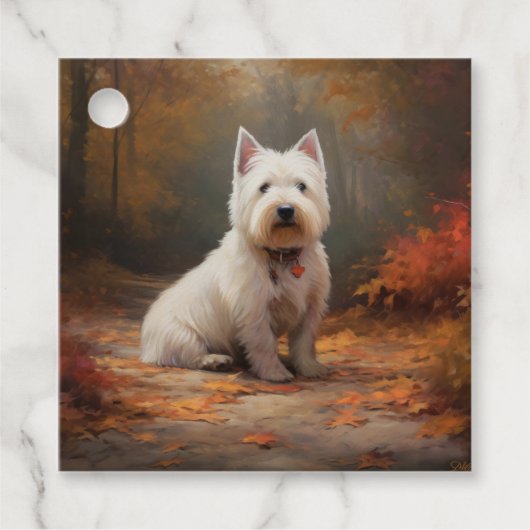 West Highland White Terrier im Herbst Leaves Fall Geschenkanhänger (Vorderseite)