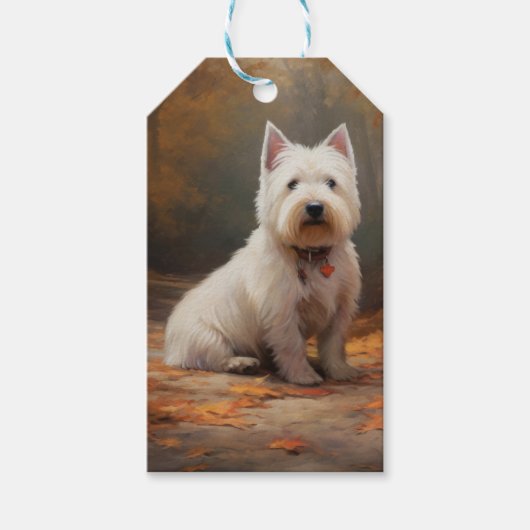 West Highland White Terrier im Herbst Leaves Fall Geschenkanhänger (Vorderseite)
