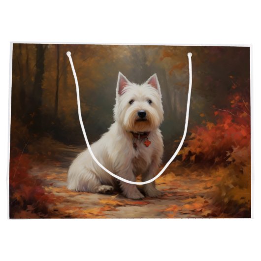 West Highland White Terrier im Herbst Leaves Fall Große Geschenktüte (Rückseite)