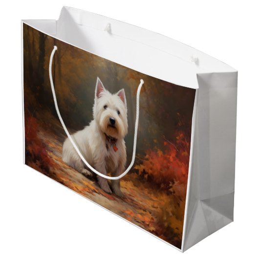 West Highland White Terrier im Herbst Leaves Fall Große Geschenktüte (Rückseite Schrägansicht)