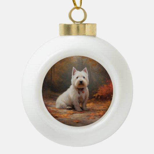 West Highland White Terrier im Herbst Leaves Fall Keramik Kugel-Ornament (Vorderseite)