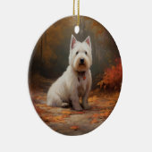 West Highland White Terrier im Herbst Leaves Fall Keramik Ornament (Rechts)