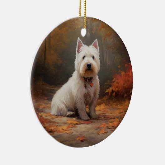 West Highland White Terrier im Herbst Leaves Fall Keramik Ornament (Rechts)
