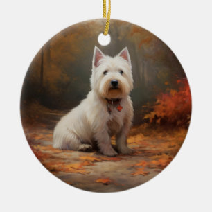 West Highland White Terrier im Herbst Leaves Fall Keramik Ornament