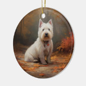 West Highland White Terrier im Herbst Leaves Fall Keramik Ornament (Links)