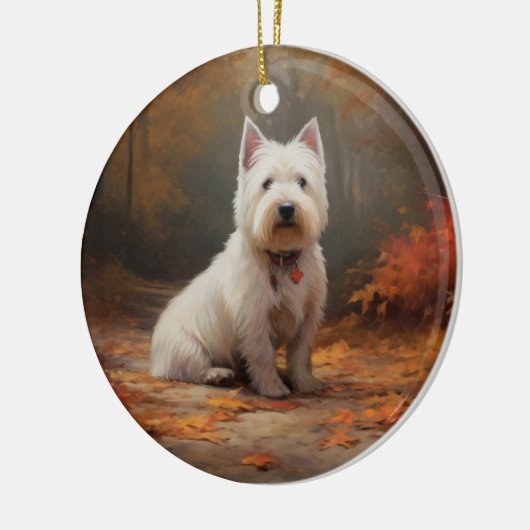 West Highland White Terrier im Herbst Leaves Fall Keramik Ornament (Links)