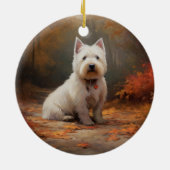 West Highland White Terrier im Herbst Leaves Fall Keramik Ornament (Hinten)