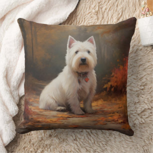 West Highland White Terrier im Herbst Leaves Fall Kissen