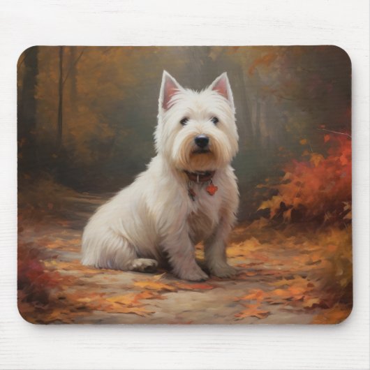 West Highland White Terrier im Herbst Leaves Fall Mousepad (Vorne)