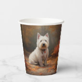 West Highland White Terrier im Herbst Leaves Fall Pappbecher (Rückseite)
