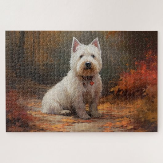 West Highland White Terrier im Herbst Leaves Fall Puzzle (Horizontal)