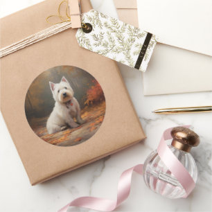 West Highland White Terrier im Herbst Leaves Fall Runder Aufkleber