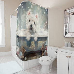 West Highland White Terrier in der Badewanne Duschvorhang