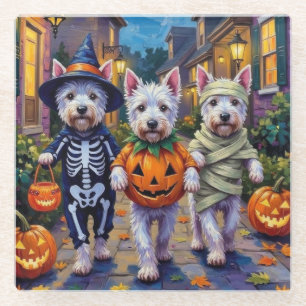 West Highland White Terrier in Halloween-Kostümen Glasuntersetzer