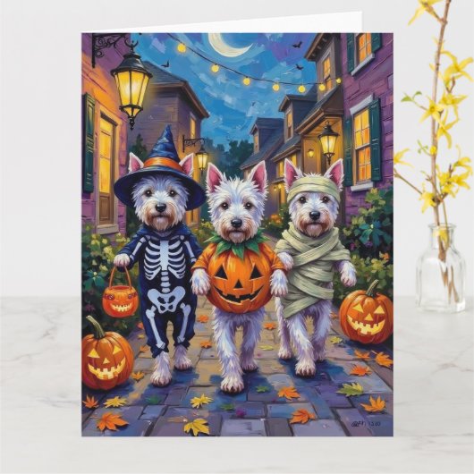 West Highland White Terrier in Halloween-Kostümen Karte (Gelbe Blume)