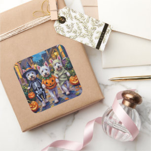 West Highland White Terrier in Halloween-Kostümen Quadratischer Aufkleber