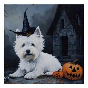 West Highland White Terrier Kürbis Halloween Poster