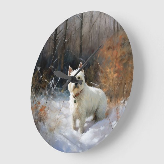 West Highland White Terrier lassen es Weihnachten Große Wanduhr (Winkel)