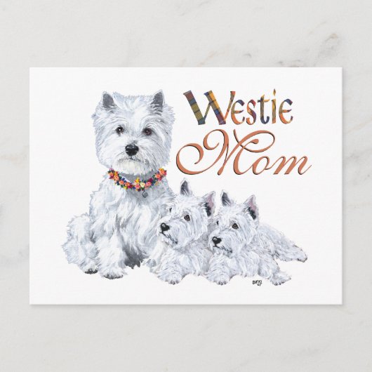 West Highland White Terrier Mama & Pups Postkarte (Vorderseite)