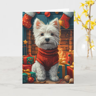 West Highland White Terrier mit Weihnachtsgeschenk Karte