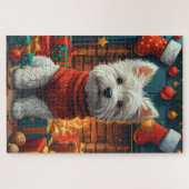 West Highland White Terrier mit Weihnachtsgeschenk Puzzle (Horizontal)